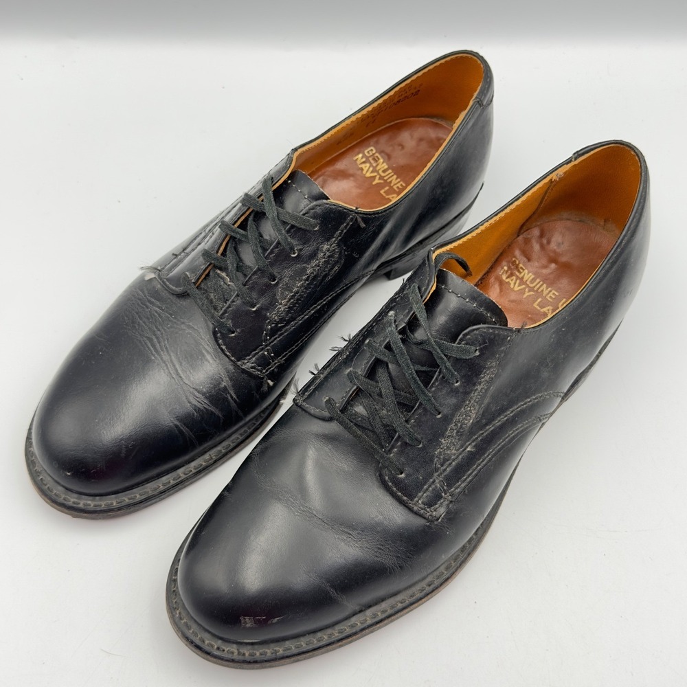 Vintage US Navy Black Leather Service Shoes Oxford‎ Genuine Navy Last 7 EE 625